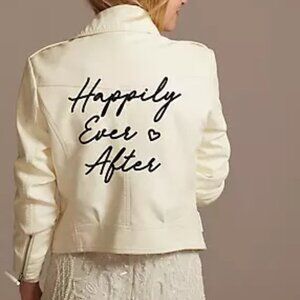 “Happily Ever After” David’s Bridal leather jacket, size small